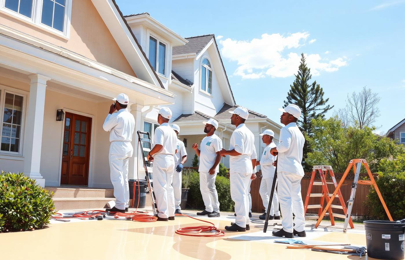 Equipe profissional CS Pintura trabalhando